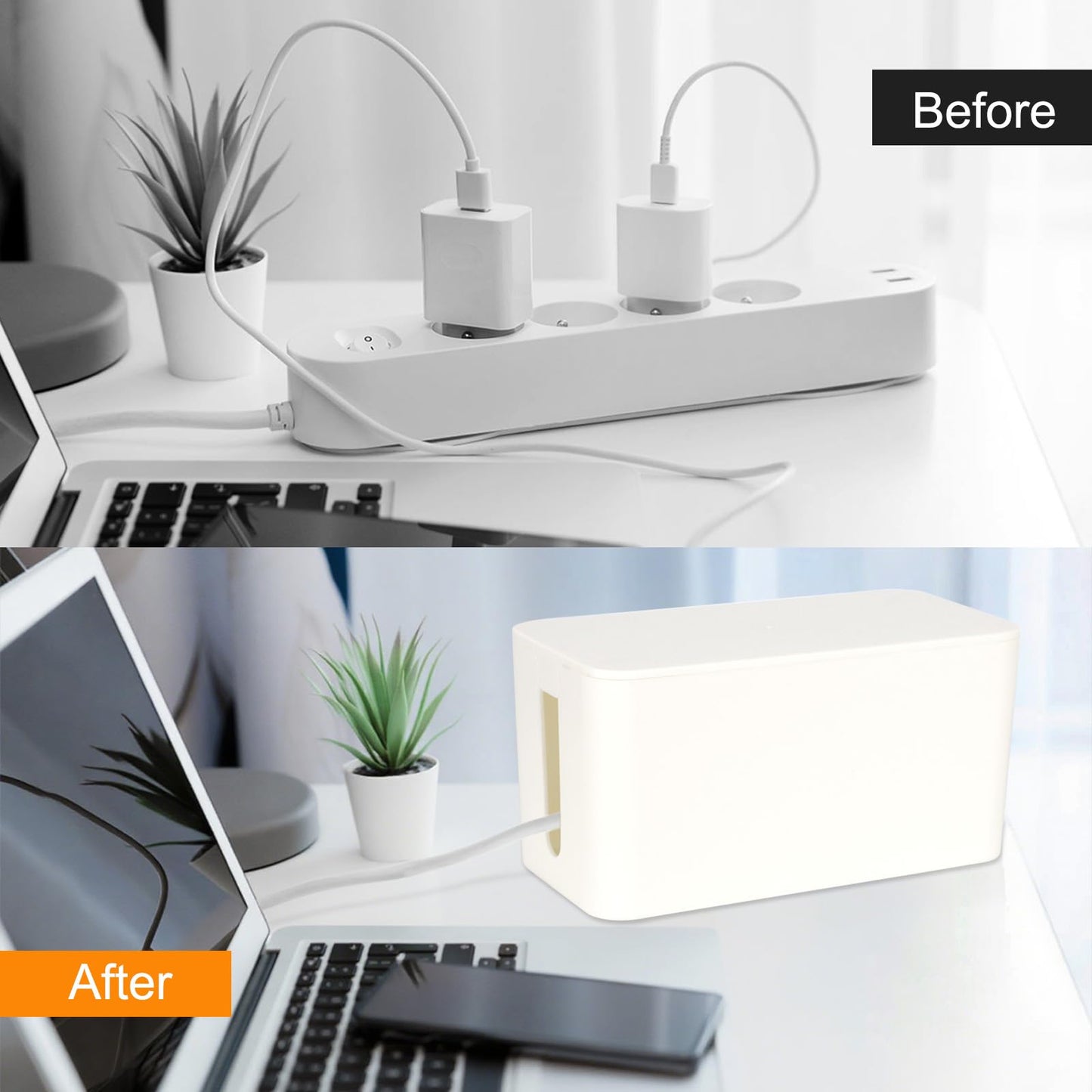 Resulzon Mini Cable Management Cord Cover Wire Hider Box Concealer Organizer Protector System for Home Theater Entertainment Center Office School (Mini, White)