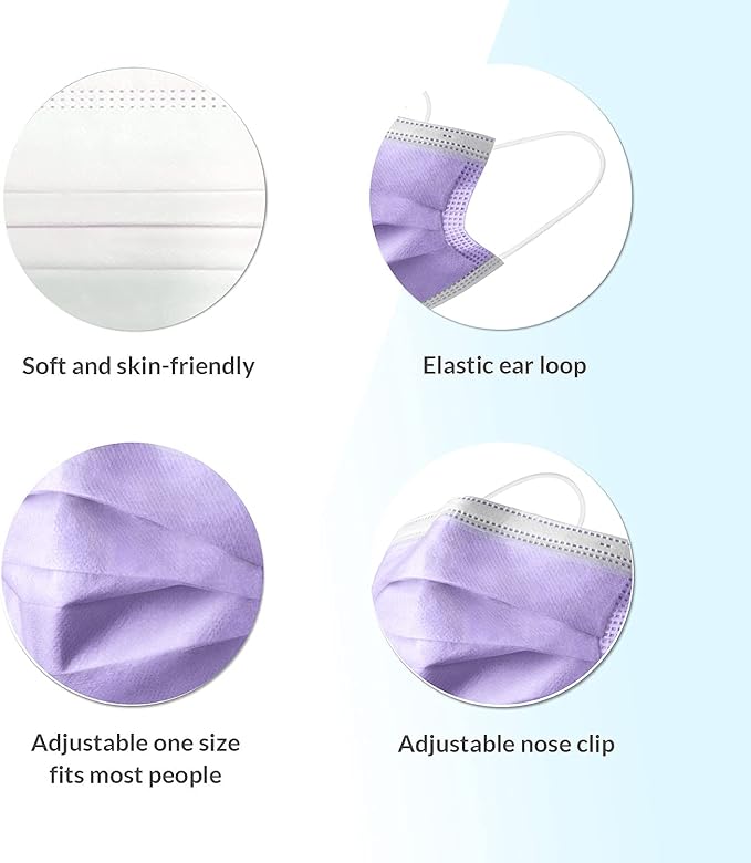 Hygenix Purple 3ply Disposable Face Masks PFE 99% Filter Quality Tested by a US lab (Pack of 50 Pcs)