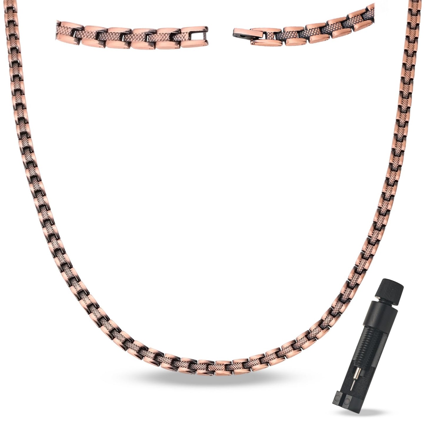 Fashtour Copper Necklace for Men Women, 99.99% Pure Copper Magnetic Chains Necklace with 3500 Gauss Ultra Strength Neodymium Magnets, Adjustable Jewelry Gift with Sizing Tool (Copper 029)