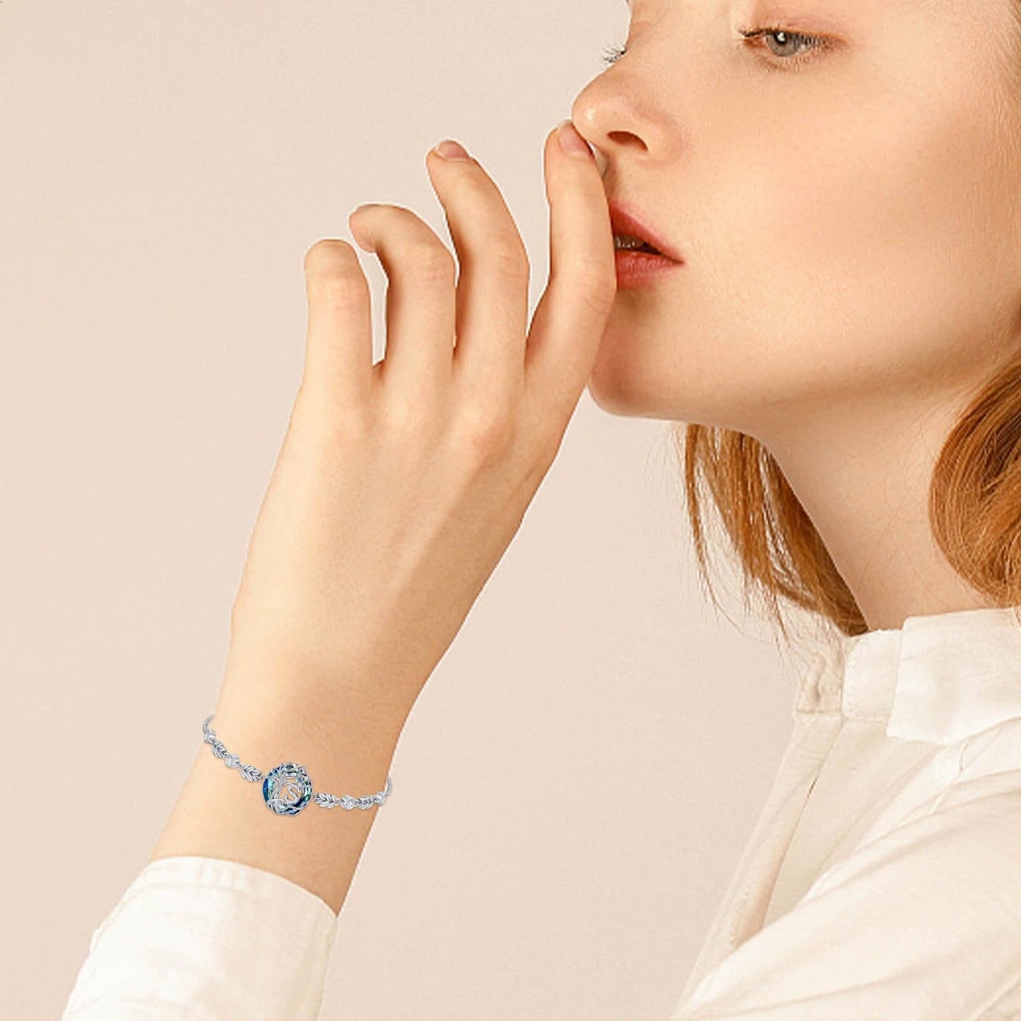TOUPOP Tree of Life Initial Bracelet Sterling Silver Initials S Letter Link Bracelets Blue Circle Crystal Family Tree Birthday Mothers Day Jewelry Gifts for Women Mom Wife