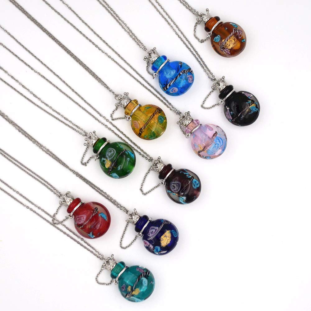Stainless Steel Colored Glass Pendant Necklace Diffuser Perfume Pendant Aromatherapy Charms (Yellow)
