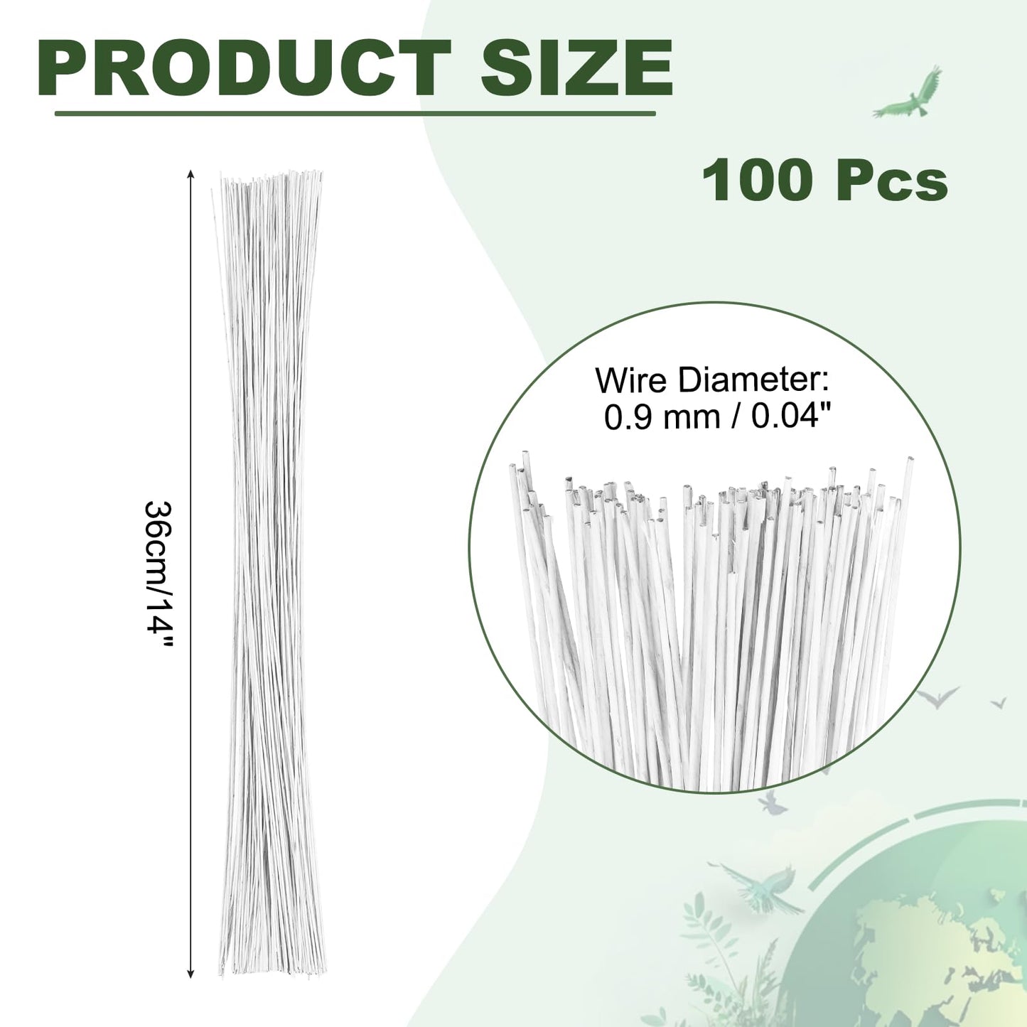 PATIKIL 20 Gauge 14" Floral Stem Wire, 100 Pcs Paper Wrapped Iron Artificial Flower Stem Accessories for DIY Bouquet Stem and Craft Decoration, White