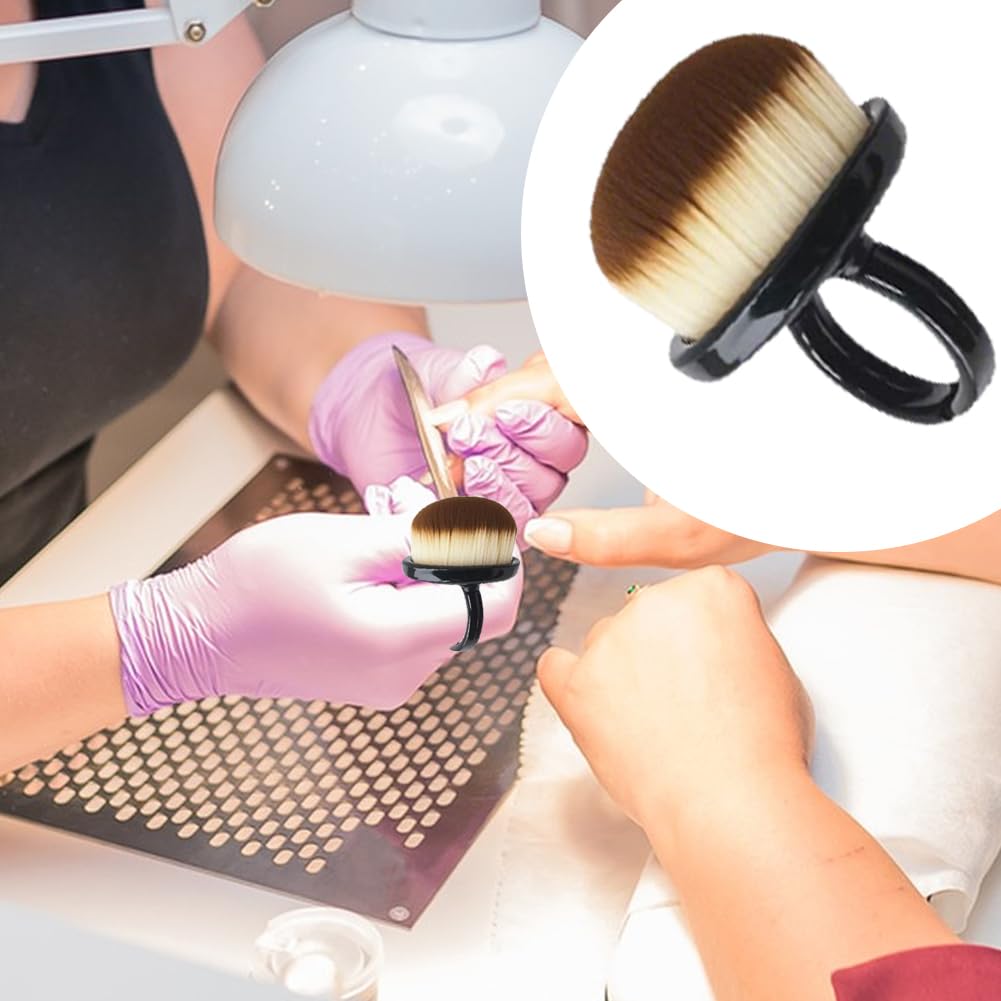 YANGSHINE 10PCS Nail Dust Brushes, Lightweight Soft Small Dust Brush Nails, Portable Nails Dusting Cleaning Brush Ring for Makeup Nail Art, Black