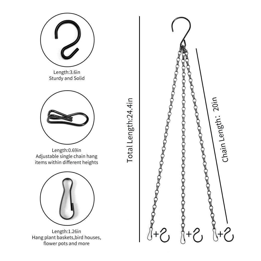 Uarepretty 3 Sets 24 Inches Hanging Chains for Planters, Ornaments， Bird Feeders, Billboards, Fruit Basket, Indoor and Outdoor (Black)