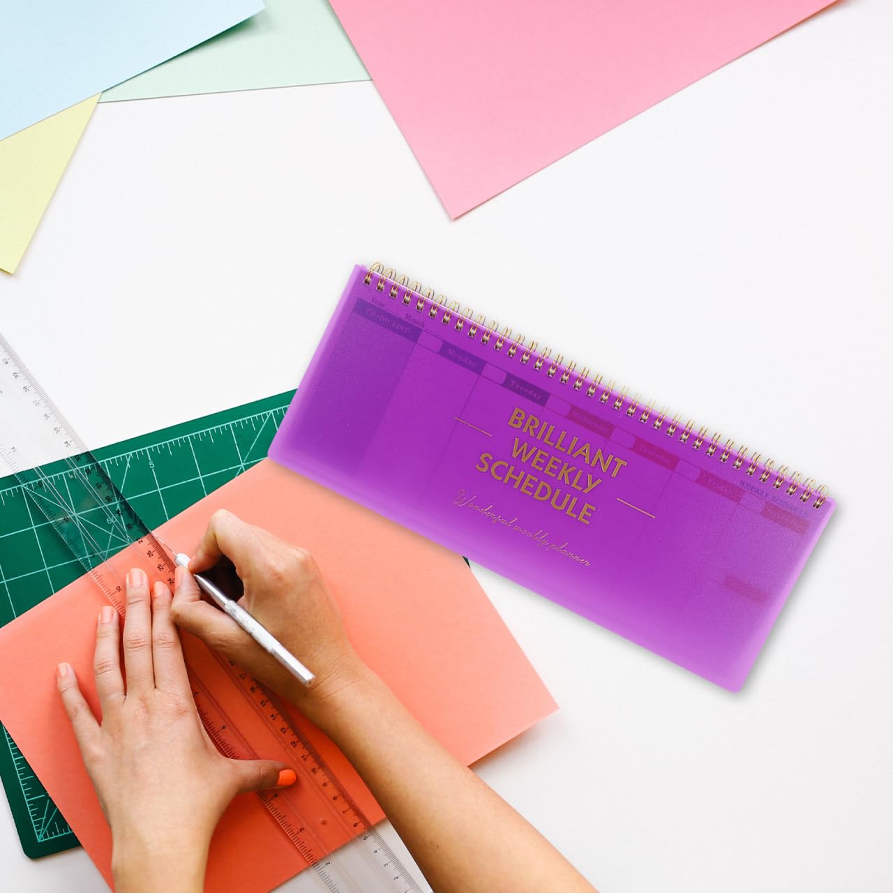 LALAFINA Brilliant Weekly Scheduler Undated Desk Planner Calendar Planning Pad for Whole Year School Home Office, Purple, 12X4.8 Inch