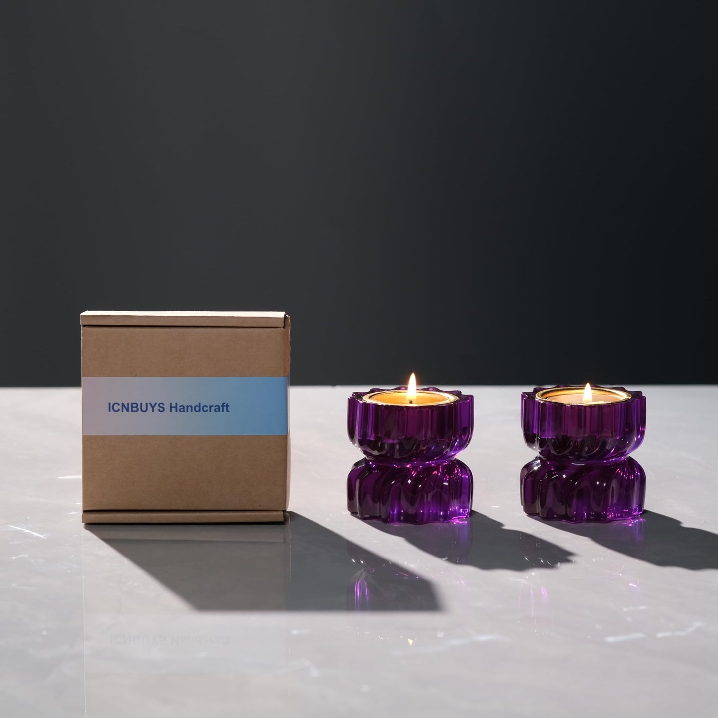 ICNBUYS Twizzle Twist Tealight Holder, Decorative Tealight Candle Holder Table Display, Romantic Unique Home Décor, Housewarming Gift, Spiral Sculpture Diwali Tea Light Stand Purple Resin Set of 2