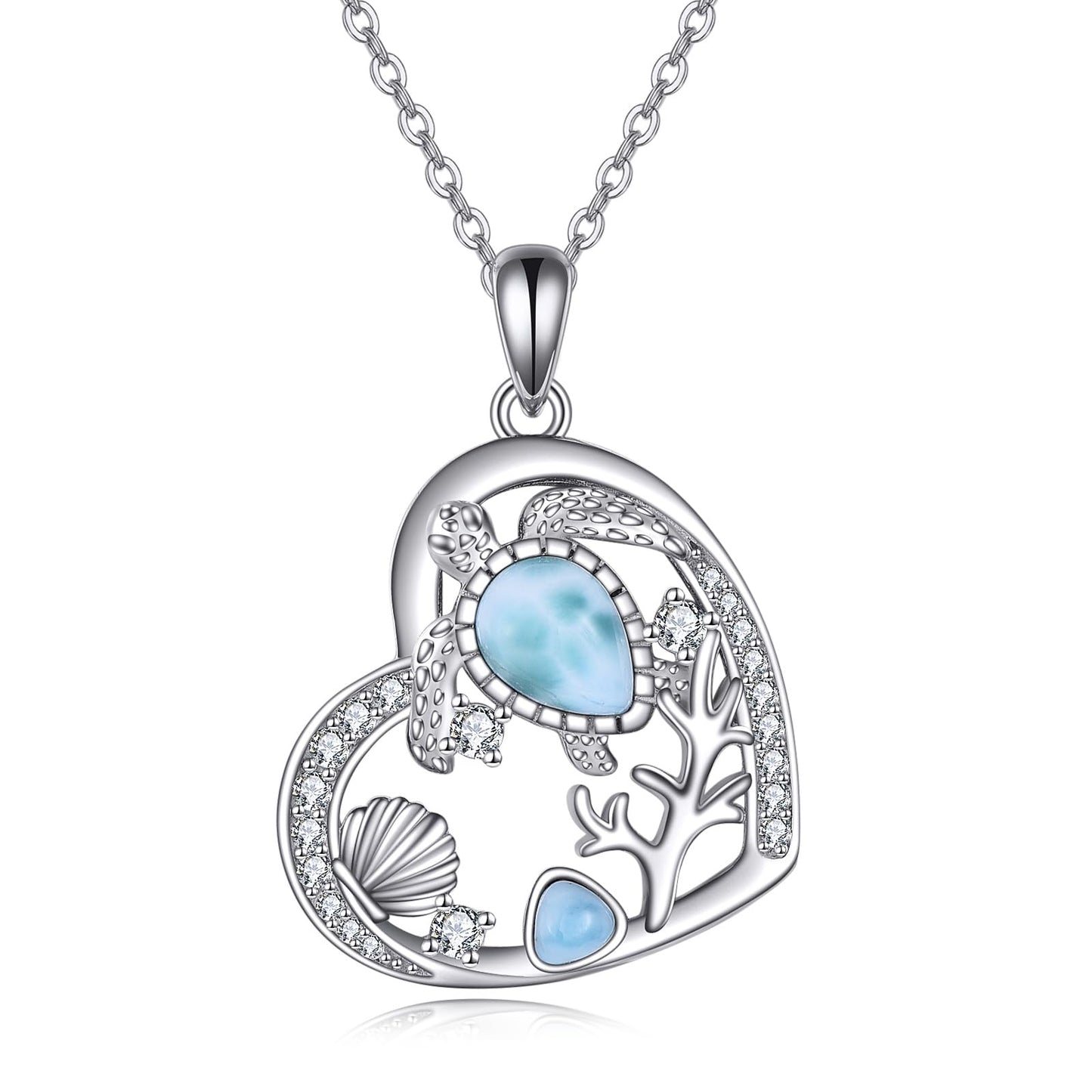 CRMAD Turtle Beach Necklace Sterling Silver Larimar Starfish Ocean Jewelry for Women(turtle)