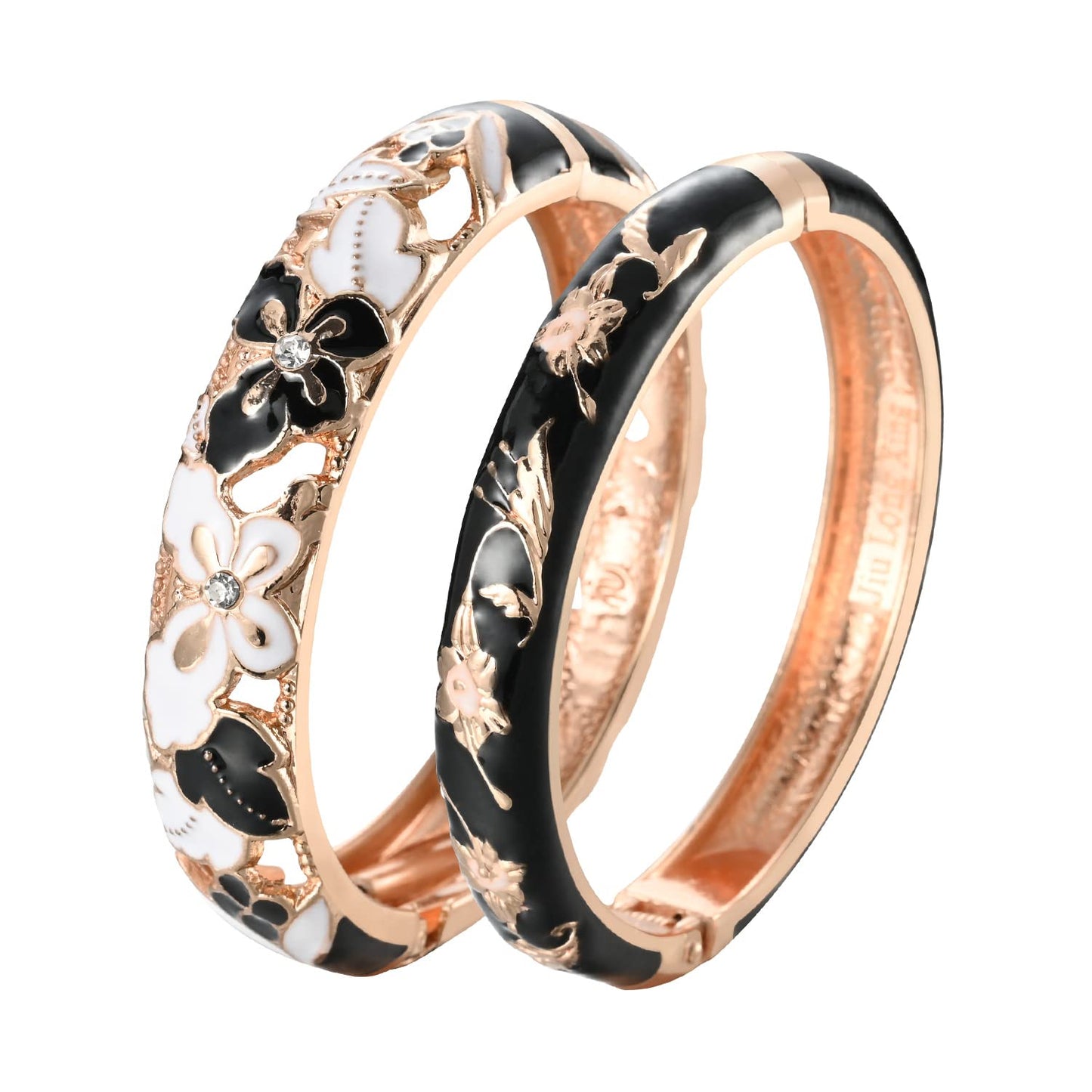 UJOY Colors Handcraft Jewelry Cloisonne Bracelet Enamel Hollowed Butterfly Spring Hinged Womens Bangles Gifts Box 88A09-55A81 Black