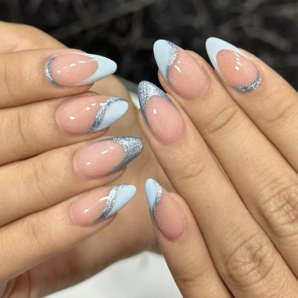 CTTHNBD 6 Packs (144 Pcs) Almond, Pink Press on Nails - Medium, Short, French Tip, Ombre, Gel False Nails - 12 Sizes, 6 Styles