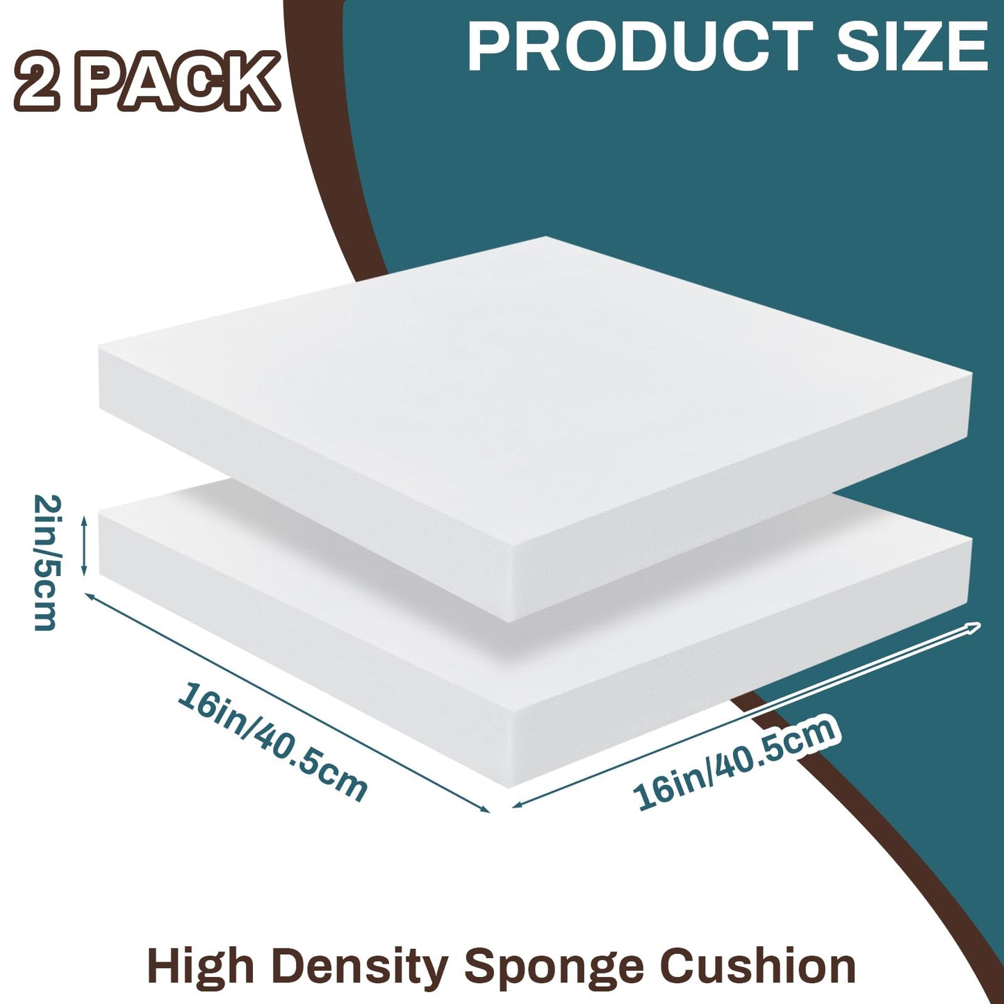 Frienda 2 Pack 2" x 16" x 16" Upholstery High Density Foam Cushion Replacement Square Cut to Size Foam Couch for Chair Couches Padding Shipping Packing DIY Cosplay Projects(White)