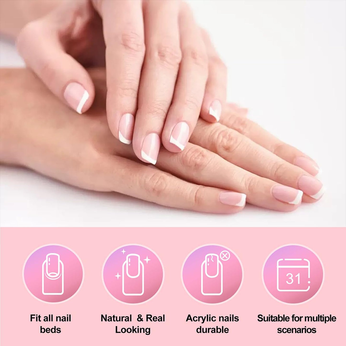 120 Pcs French Tip Press on Nails Short Square Fake Nails White Tip False Nails Full Cover Glossy Acrylic Glue on Nail Reusable Nude Artificial Stick on Nail for Women Manicure 12 Size