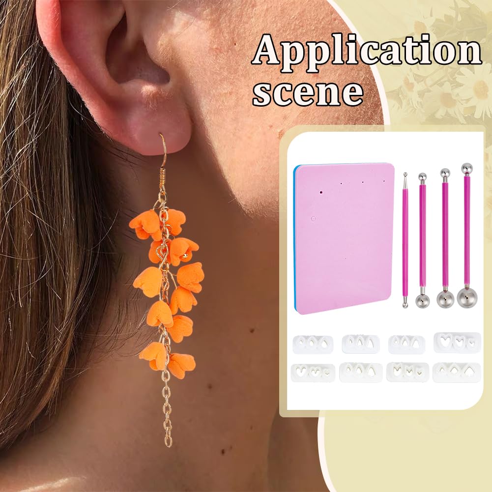 BENECREAT 4 Sizes Double-Ended Stainless Steel Ball Stylus, Mini Petal Clay Cutters Kit with 8 Shapes Polymer Clay Flower Molds for Polymer Clay Jewelry Wreath Earrings Making