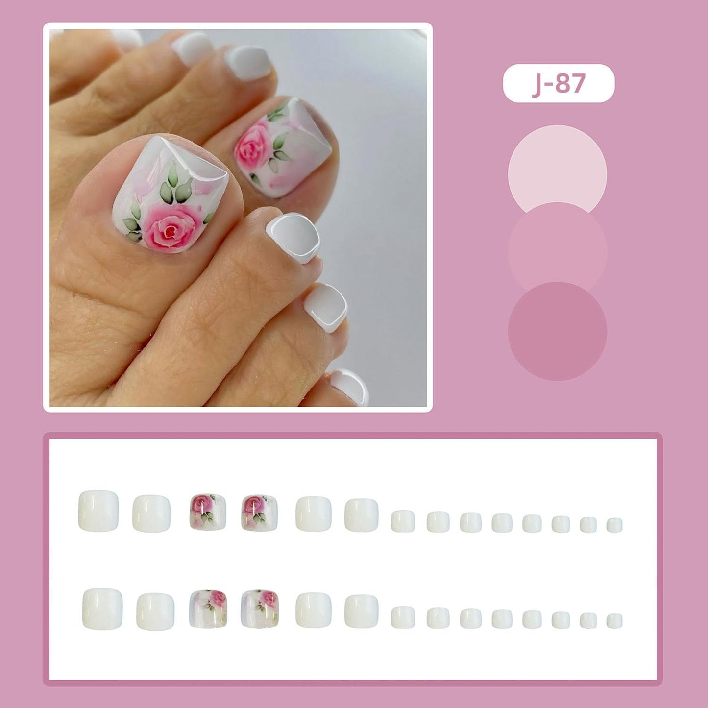 FIEONCIY Press on Toenails with Designs Acrylic Fake Nails for Toe Artificial False Nails with Charms Press on Toe Nails for Spring Summer Stick on Toenails for Women Girls(WSJ2542)