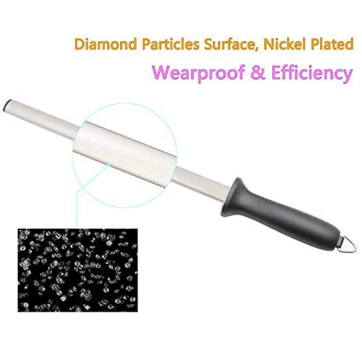 10 in. Diamond Carbon Steel Professional Knife Sharpener Rod | Kitchen, Home or Hunting | Master Chef, Hunter or Home Gourmet Blade Sharpening Rod or Stick