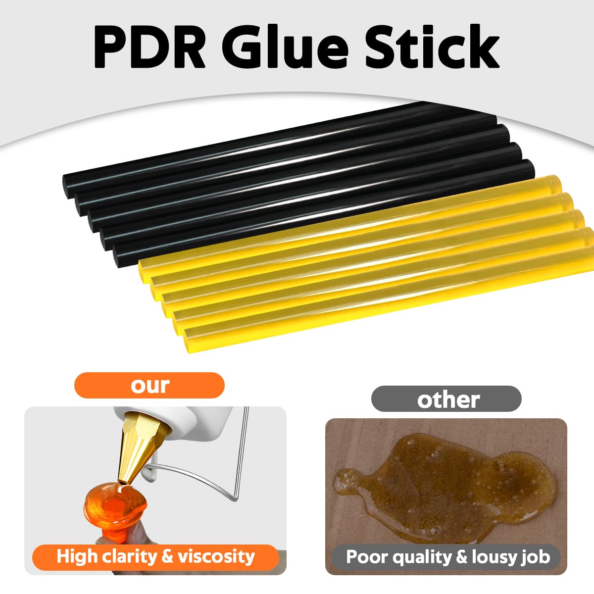 100W Hot Glue Gun for Paintless Dent Repair, White High-Temp Glue Gun with 10 Glue Sticks (Yellow & Black), Fast Heating, Anti-Drip Nozzle, Auto Body Dent Puller Tool