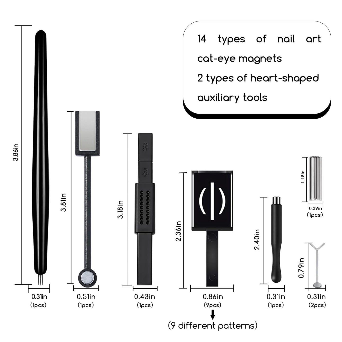YECIRALA 14Pcs Cat Eye Magnet For Nails Magnet Tool Set With 2 Pcs Y-Shape Iron Molds, 14 Uniquely Shaped Nail Magnet For Nails Strong Magnetism Cylinder Cat Eye Gel Nail Polish Magnet Sticks Tools