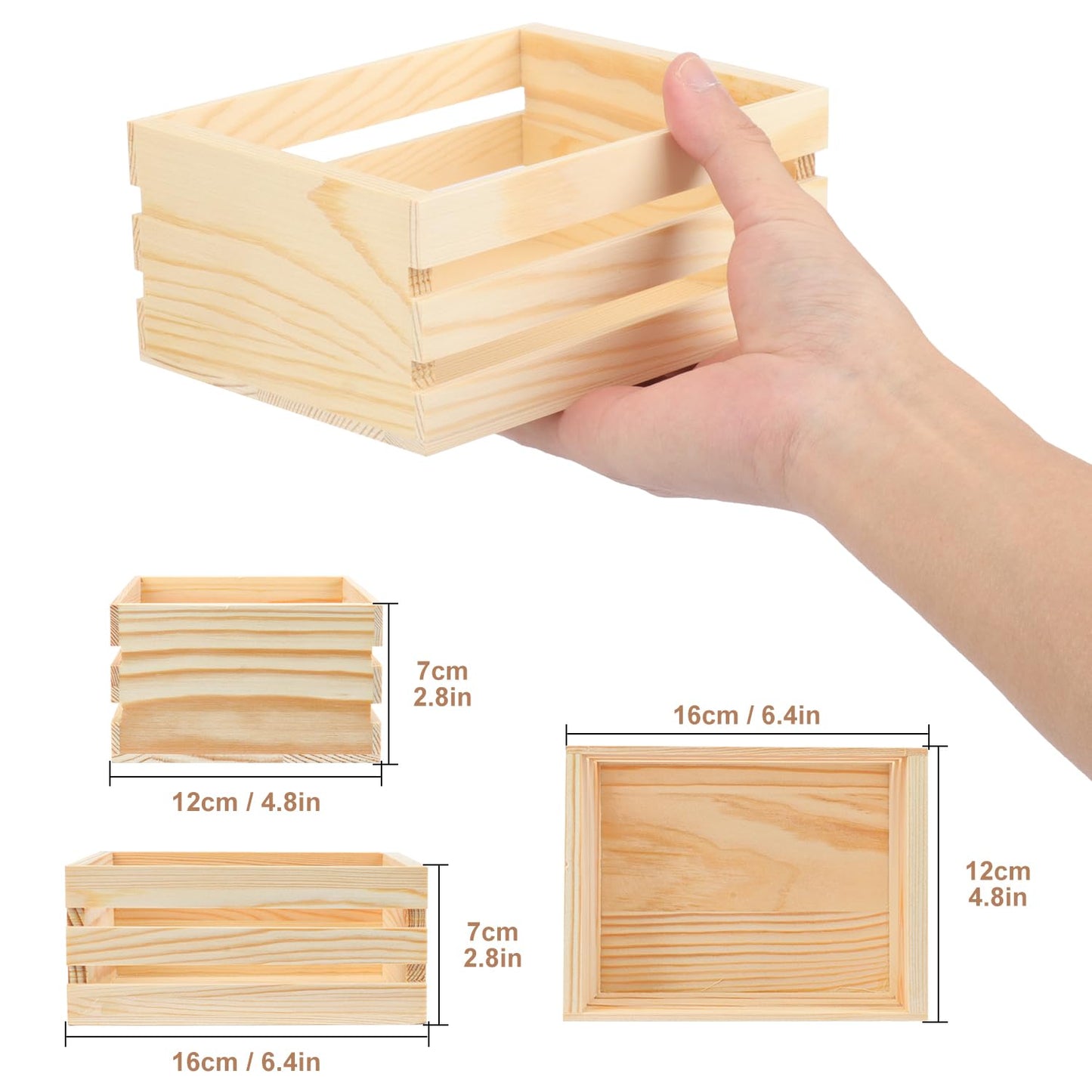Yiksonyo 8 Pack Small Wooden Crates，6.4 x 4.8 x 2.8 Inch Wood Crate Basket for Display, Storage & Home Decor, Crafts, Kitchen, Bathroom, and More