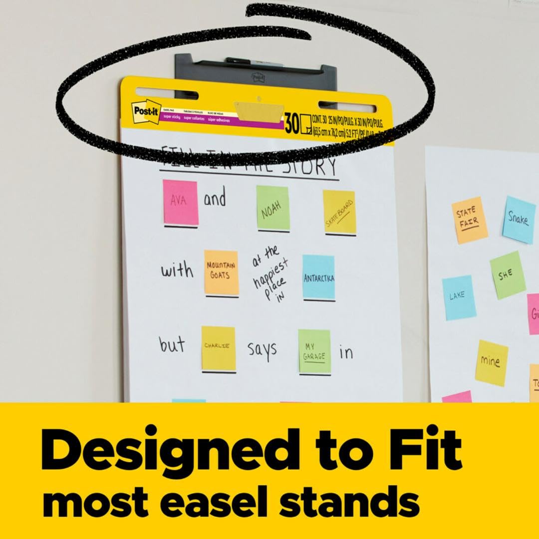 Post-it Super Sticky Easel Pad, 25 x 30 Inches, 30 Sheets Per Pad, 4 Pads, Large, White, Premium Self Stick Flip Chart Paper, Anchor Chart, Office Supplies & School Supplies, Great for Teachers and Students