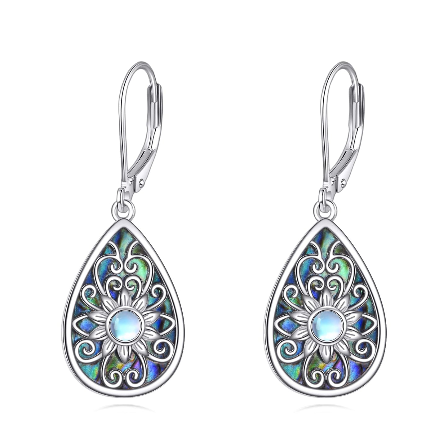 YONFQE Filigree Dangling Earrings Sterling Silver Teardrop Abalone Shell Drop Dangle Earring Filigree Leverback Gifts for Women