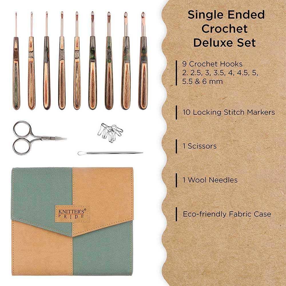 Knitter’s Pride Terra Deluxe Single-Ended Crochet Hook Set – 9 Sizes (2mm–6mm)