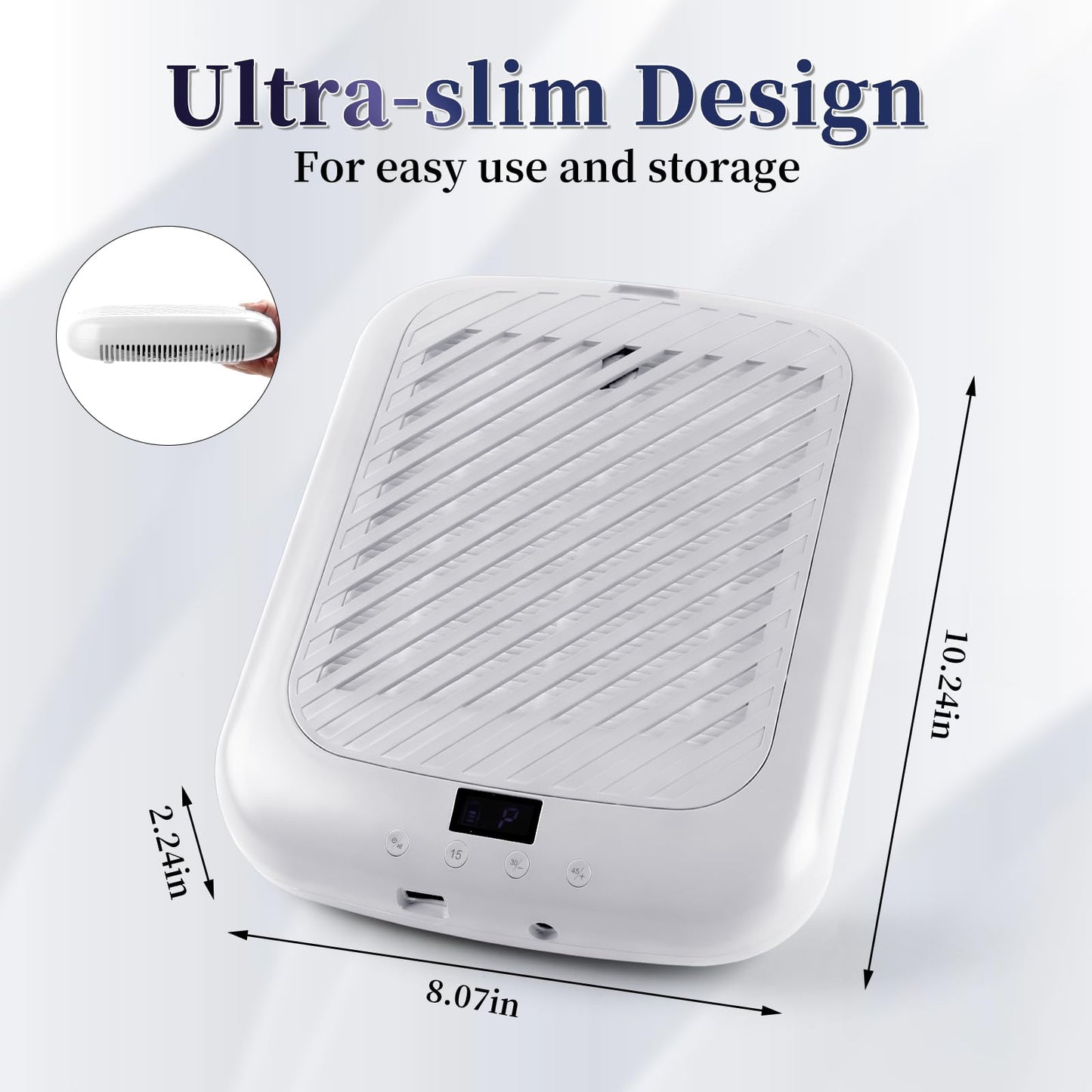 TADOPRO Nail Dust Collector, Rechargeable 4500RPM Dust Collector Nail Tech Brushless Motor with 3 Suction Modes Easy-Control Nail Vacuum Dust Collector Extractor for Beginners Home Salon Use(White)