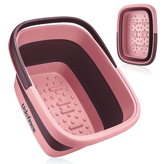Udefineit Collapsible Foot Bath Basin with Handle, 15L/4 Gallons, Foldable Foot Bath Tub, Foot Soaking Basin with Massage Acupoint, Pedicure Foot Spa Tub for Home Dry Cracked Feet Treatment - Pink
