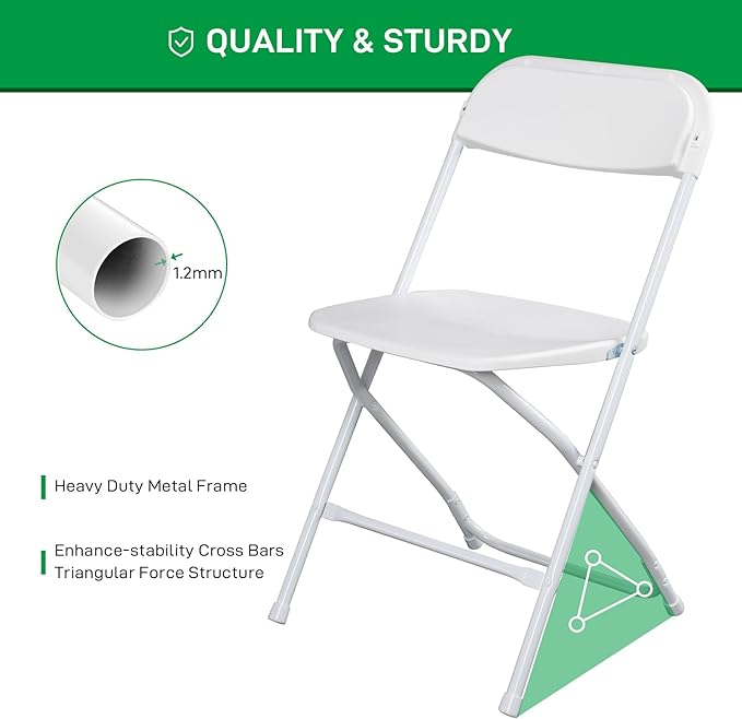 6 Pack White Plastic Folding Chairs, Portable Party Chairs, Stackable Commercial Seats with Steel Frame for Home Office Wedding Party Indoor Outdoor Events Chairs, 350lbs Capacity