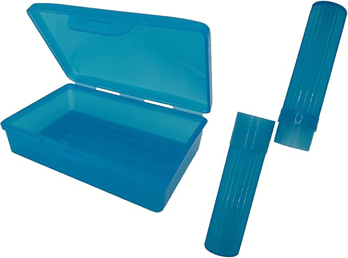 Blue Toothbrush Covers & Soap Box Set - Matching Colors - Tooth Brush Cover Cap, Soap Dish Travel, Soap Dish Holder Travel - Plastic Portable Set with Cover