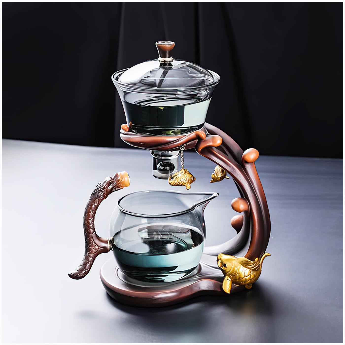 Heat Resistant Magic Teapot Set, Semi Automatic Drip TeaPot, Home Lazy Kung Fu Tea Maker Set, Magnetic Glass Tea Pot, High Borosilicate Glass TeaPot, Suitable for home/office Reception