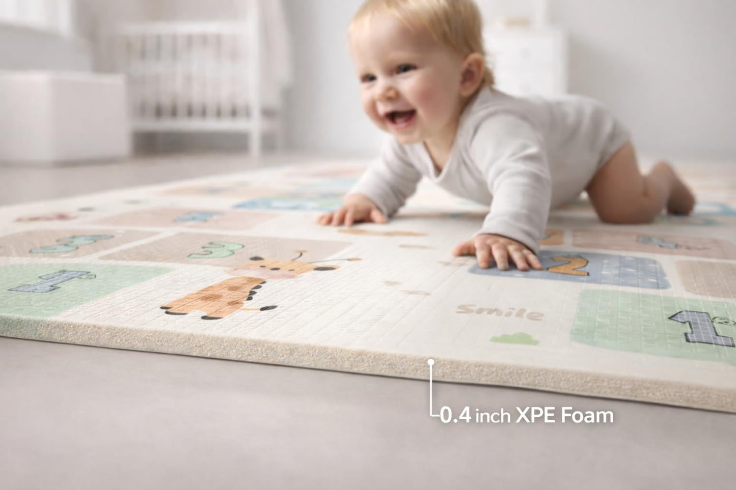 DAN&GO Extra Large Baby Play Mat, Foldable, Double-Sided, Beige, Non-Toxic XPE Material, Portable Activity Floor Mat for Babies 0-12 Months & Kids, Educational Design (Ocean, 71 * 79 * 0.4)