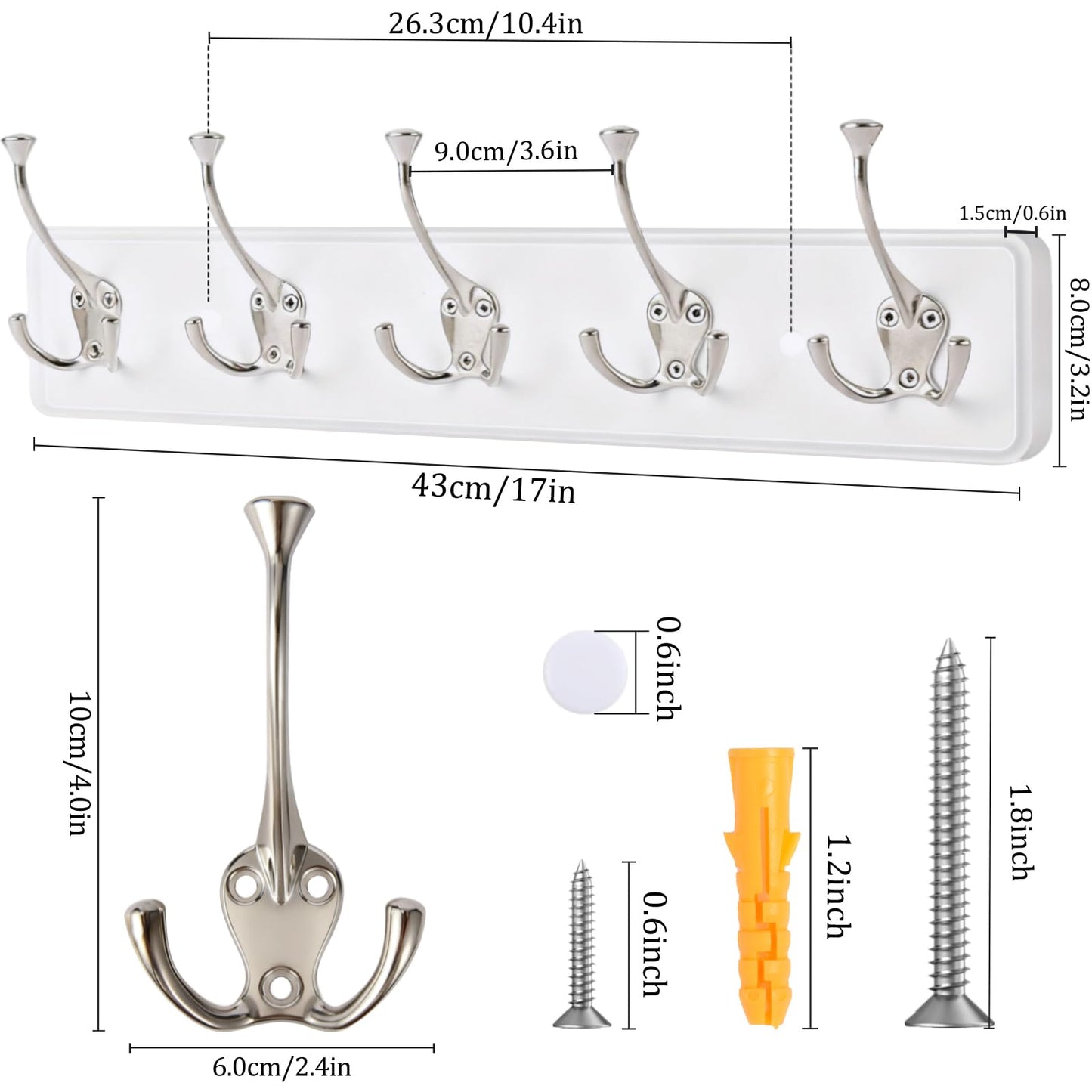 IBosins 2 Pack Coat Rack Wall Mount, 17'' Rustic Wooden Coat Hanger, Heavy Duty Metal Coat Hooks Rail for Entryway Closet Bathroom Coat Jacket Scarf Towel Hat