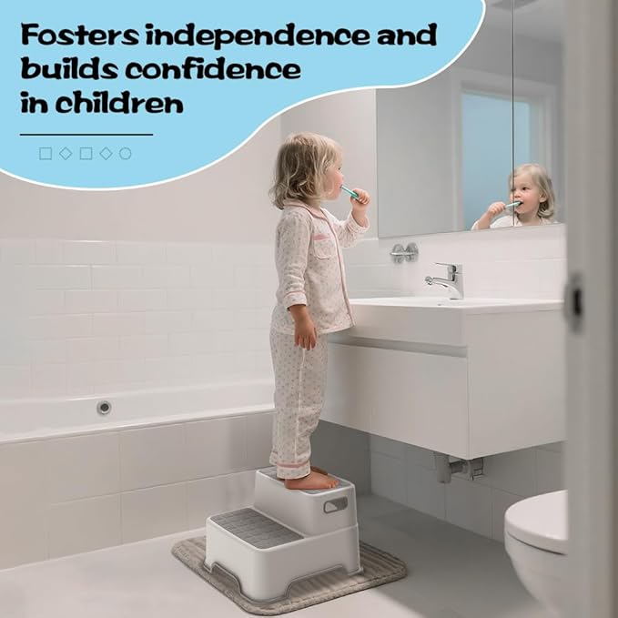 Toddler Step Stool for Bathroom Sink, 2 Pack Step Stool for Kids, Plastic Potty Training Toilet Stepping Stools, Child and Baby Lightweight&No-Slip Two Step Stools for Kitchen(Off-White/Gray)
