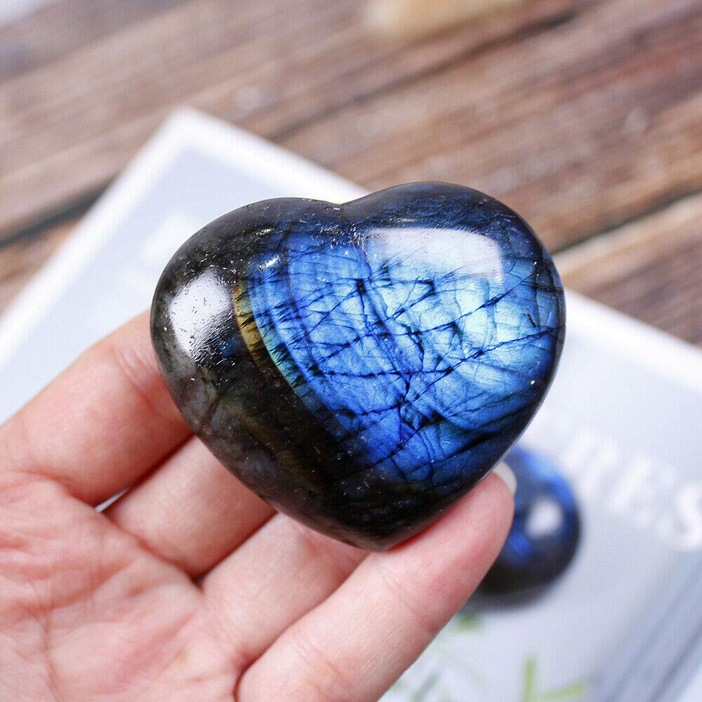 Wixine 1Pcs 40-45mm Crystal Heart Moonstone Polished Labradorite Stone Healing Energy Reiki