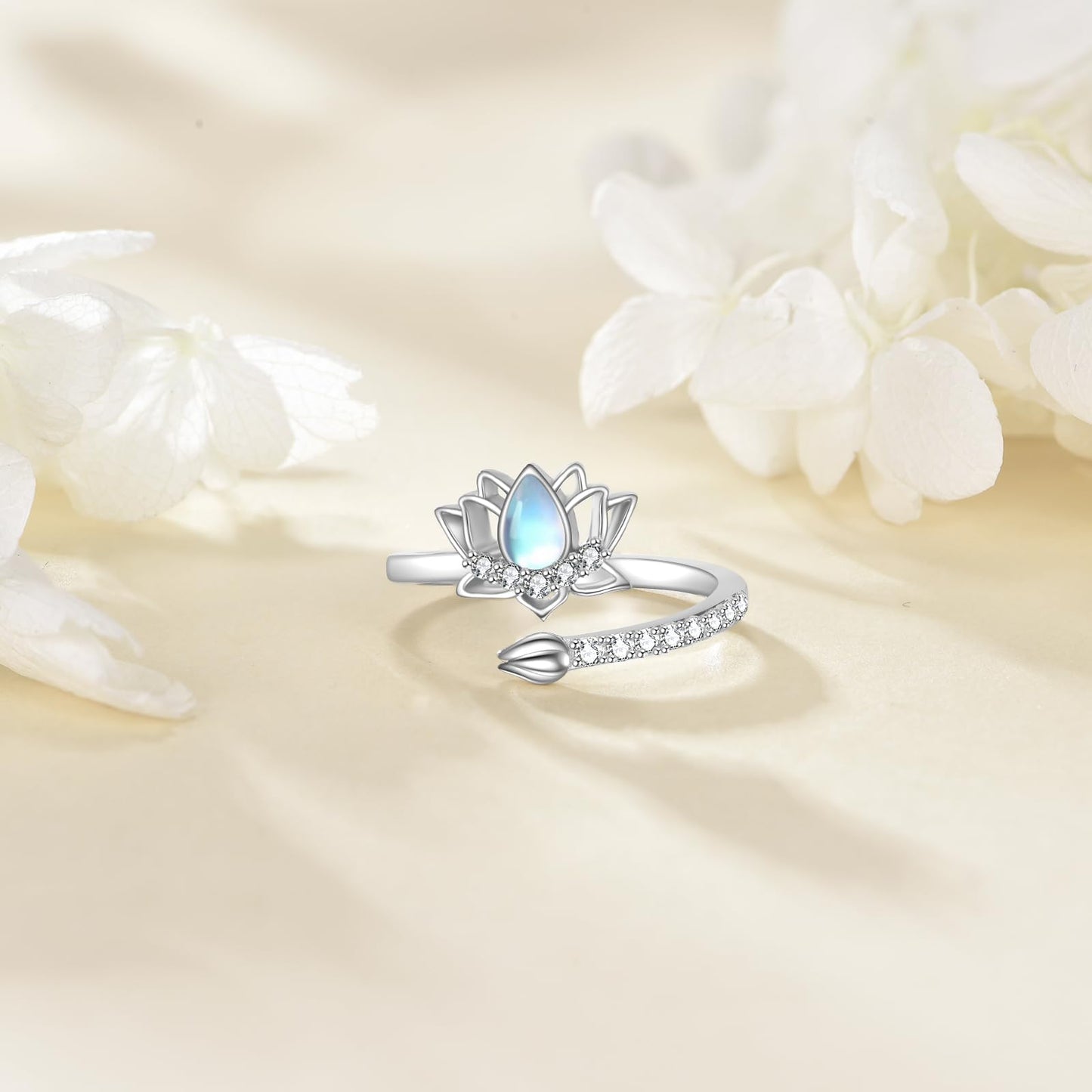 JBAERD Lotus Rings Sterling Silver Adjustable Lotus Rings Flower Jewelry Gifts for Women