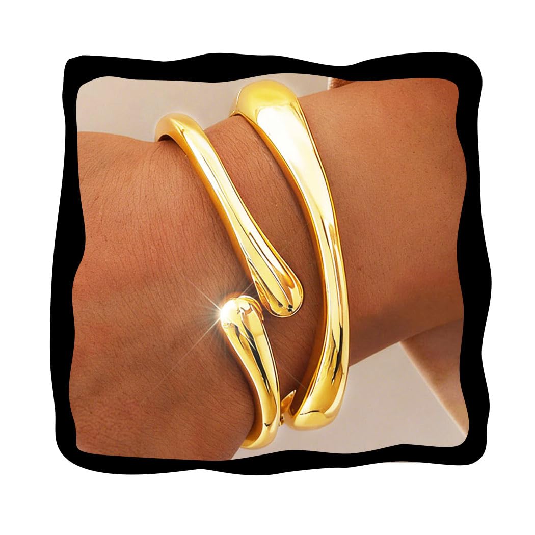 GORTIN Chunky Gold Bangle Bracelets for Women Gold Cuffs Bracelets Set Trendy Open Stackable Bracelet Jewelry (Gold-2PCS, One Size)