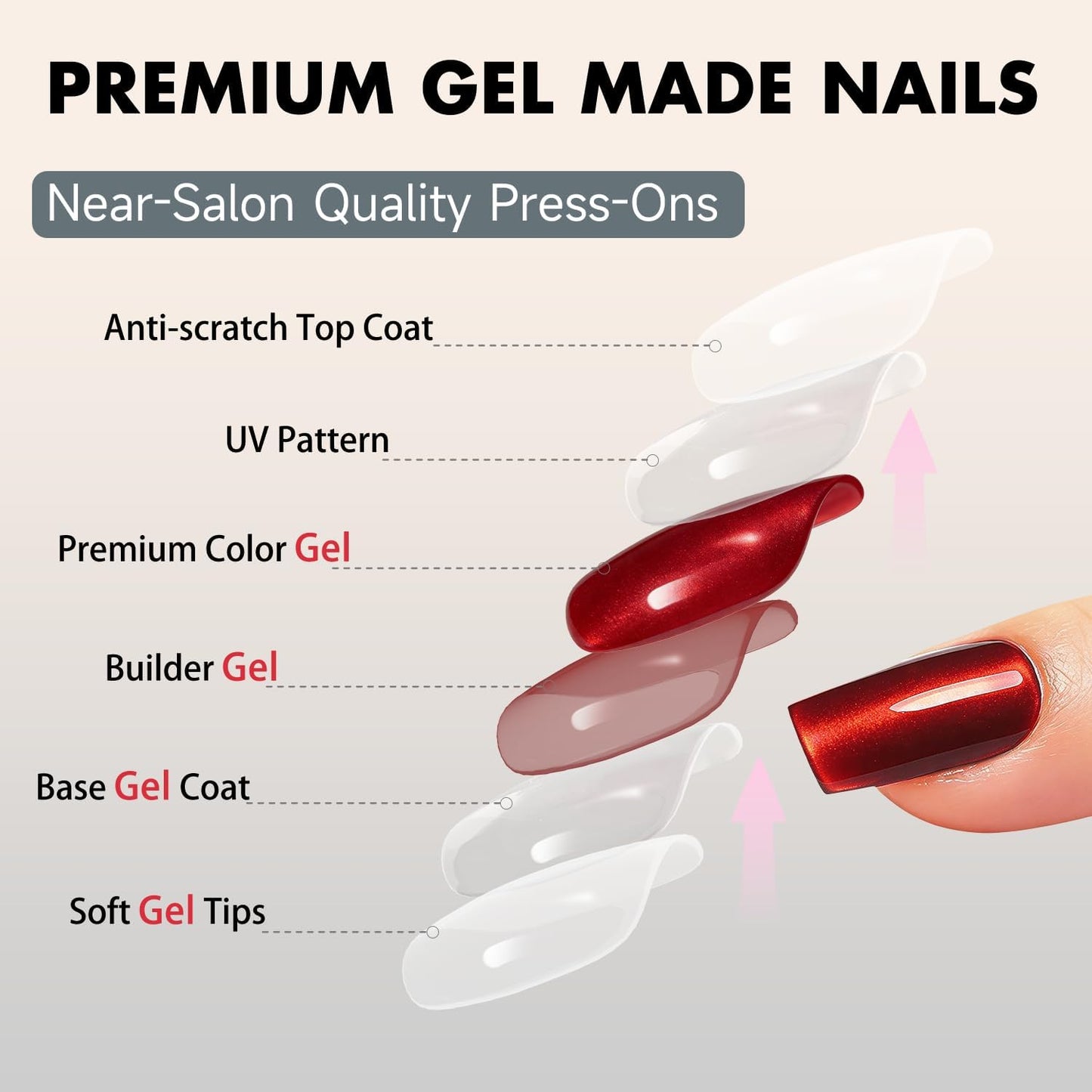 SXVME Cat Eye Press On Nails Long Square - Chrome Dark Red Press on Nails with Glue for Women, Shimmer Glitter Fake Nails Press ons, Glossy Gel Glue on Nails Coffin, Reusable Nail Stick Ons, 30 Pcs