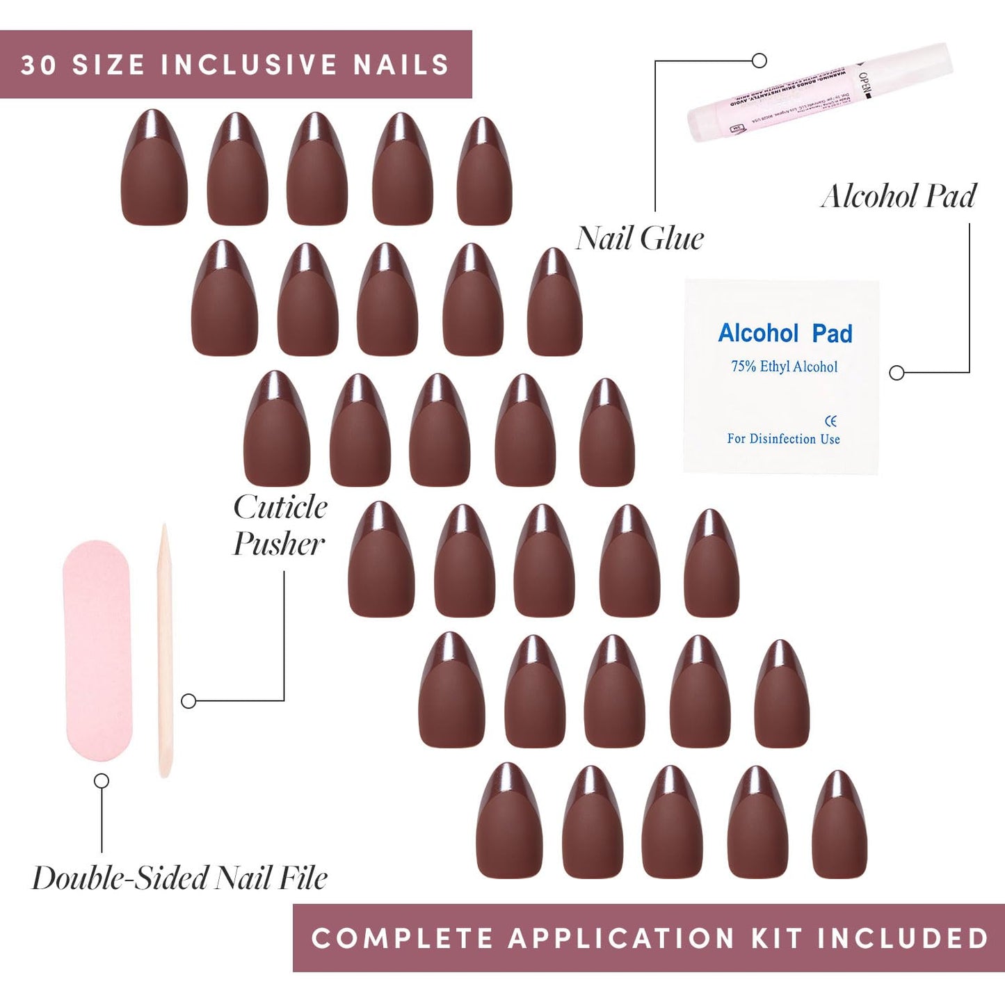 Glamnetic Press-On Nails Bundle - Terra & Merlot | Matte Short Almond Brown Nails with Glossy French Tips | Matte Short Almond Dark Red Nails with Glossy French Tips | Reusable, Salon-Quality Nail Kit
