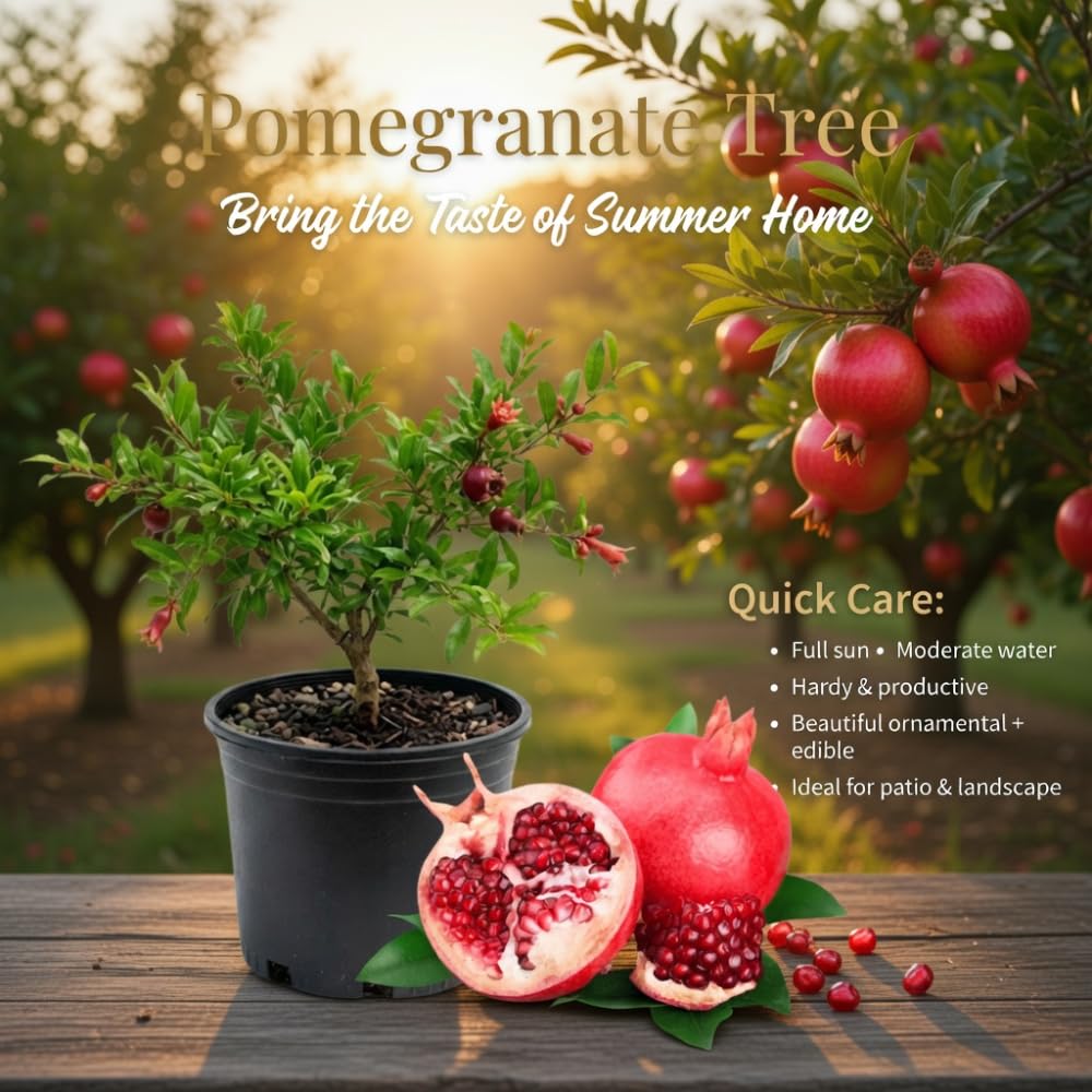 Red Pomegranate Plant Live, Cold Hardy Pomegranate Tree Live Plants for Home Garden, Edible Fruit Trees from 4 to 6 Inches Tall