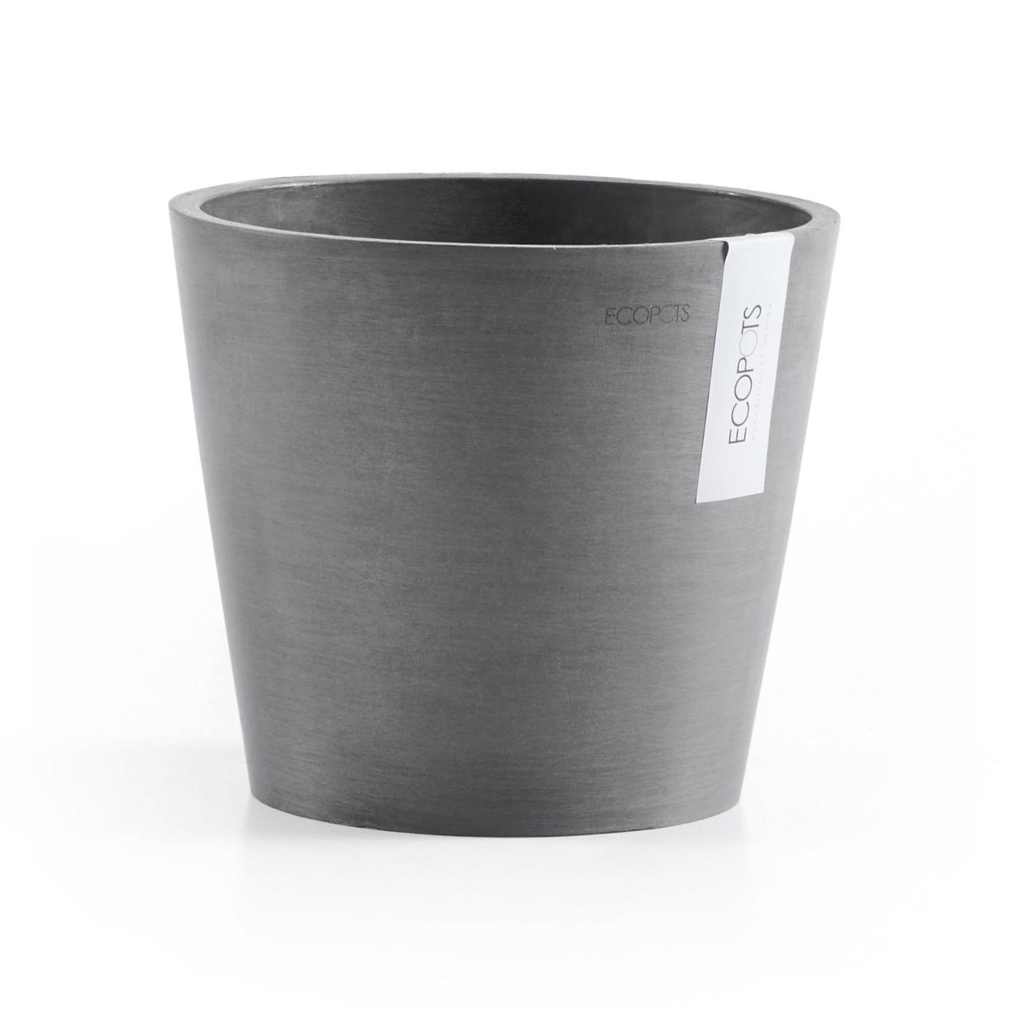 Ecopots Amsterdam Durable Modern Round Indoor/Outdoor Recycled-Based Composite Flower Pot Planter, Grey, 8"