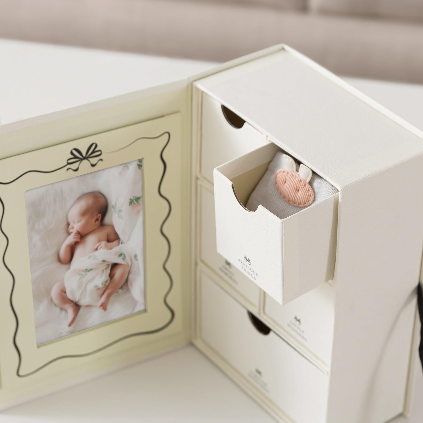Soul & Lane Baby Keepsake Box with 5 Compartments, Baby Memory Box with Photo Frame, Newborn Storage Organizer for Girl and Boy, Memory Keeper for New Parents