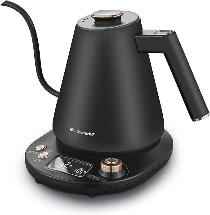 Elite Gourmet EKT3001 1L Digital Water Kettle, 304 Stainless Steel Interior, Programmed Temperatures, Keep Warm Function, Cordless, 360° Base, Auto Off & Audible Indicator, Matte Black