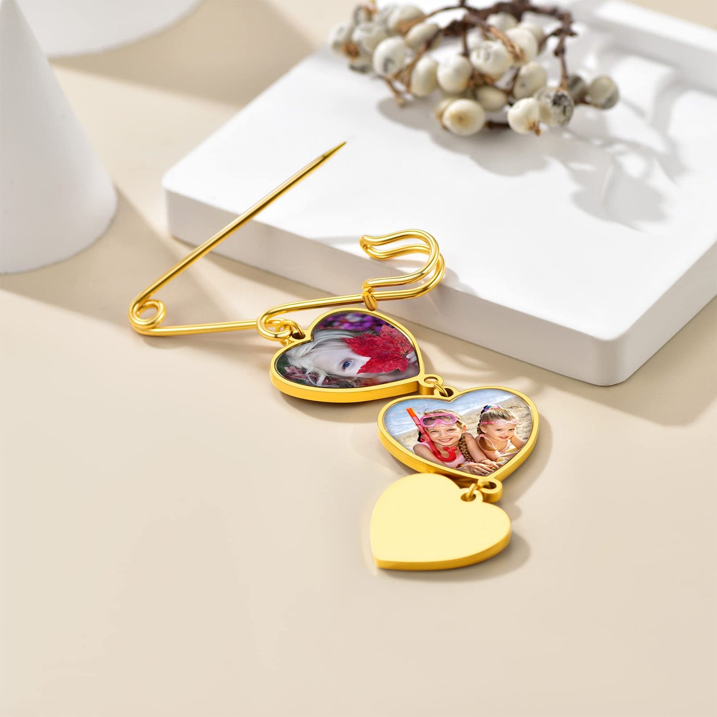 Custom4U Wedding Boutonniere Photo Charm Custom Memory Bouquet Picture Pins