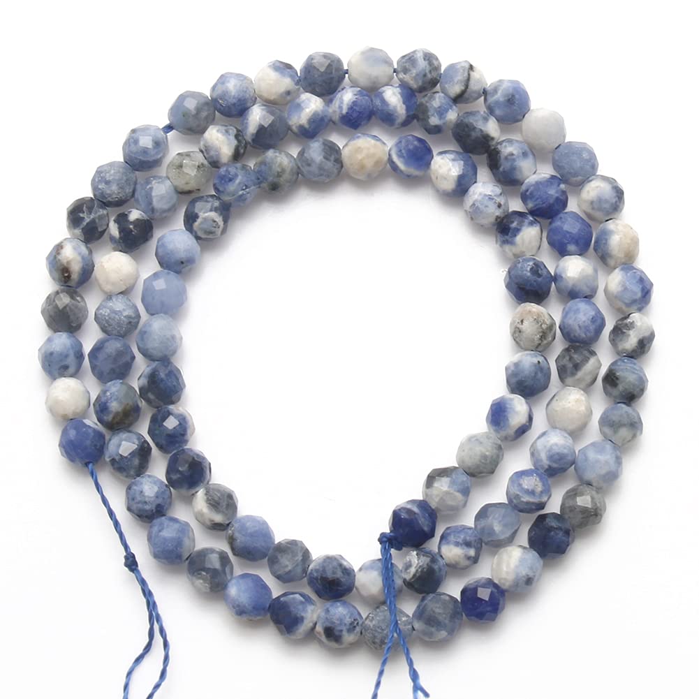 Song Xi 120pcs 3mm Natural New Blue Sodalite Gemstone Beads Faceted Round Loose Stone Beads for Jewelry Making