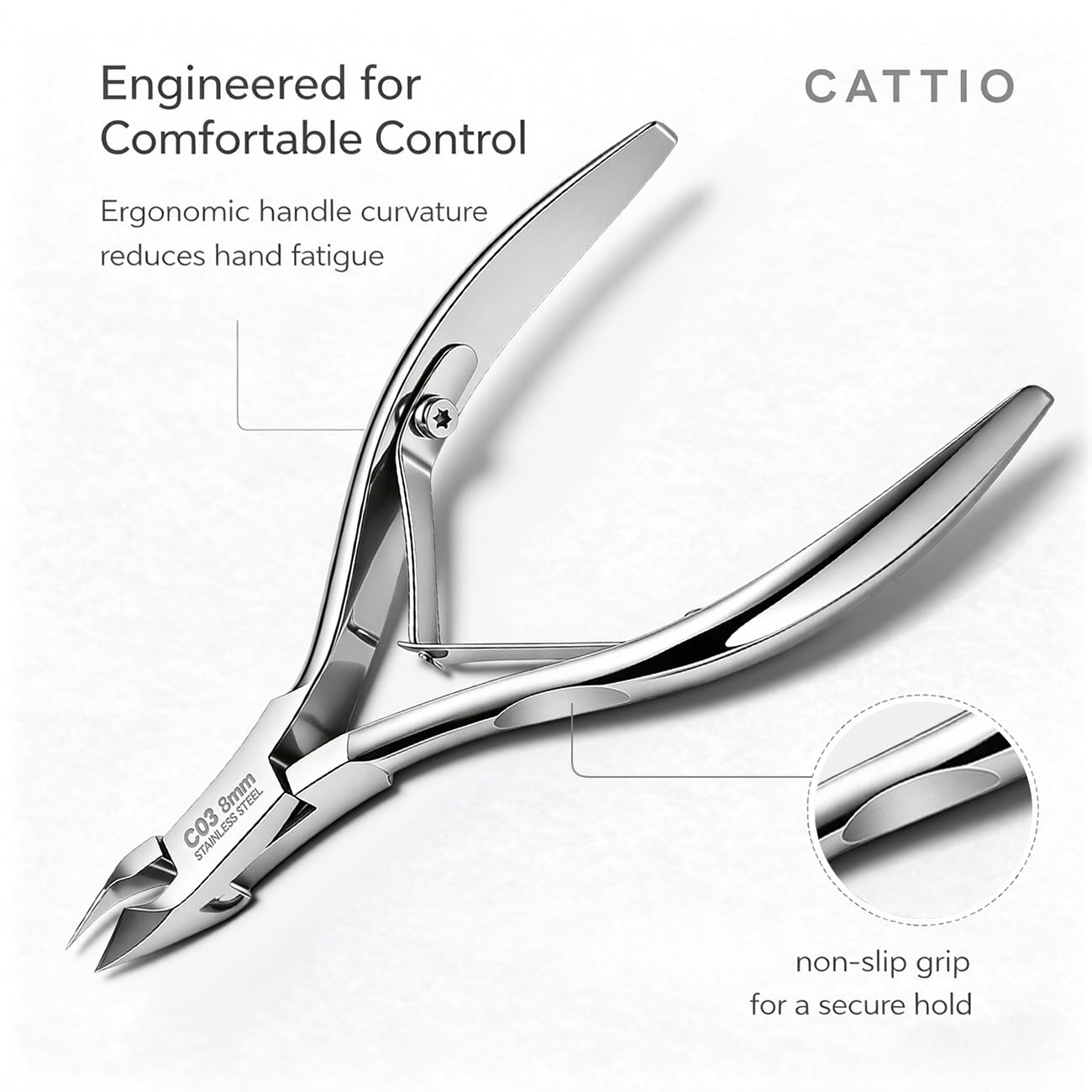 Cattio Cuticle Trimmer with Cuticle Pusher and Cutter, Professional Stainless Steel Nippers, Cutter Clippers, Cuticle Remover, Durable Pedicure Manicure Tools for Fingernails and Toenails Dead Skin