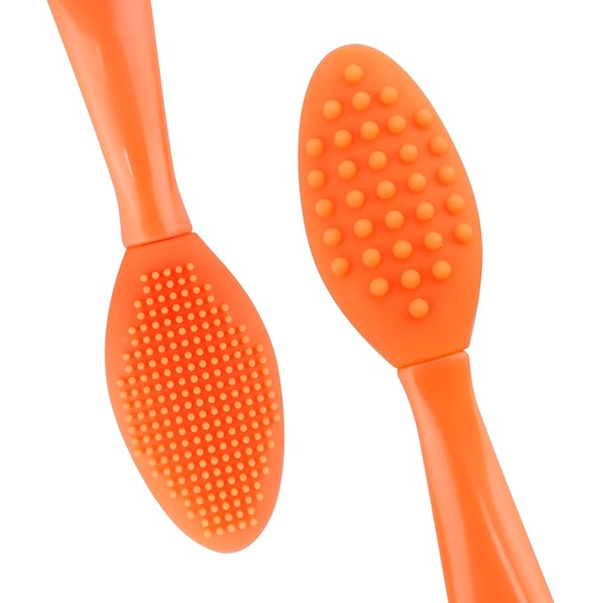 Lip Scrub Brush,Double-Sided Silicone Exfoliating Lip Brush Tool for Smoother and Fuller Lip Appearance,Orange,2pcs