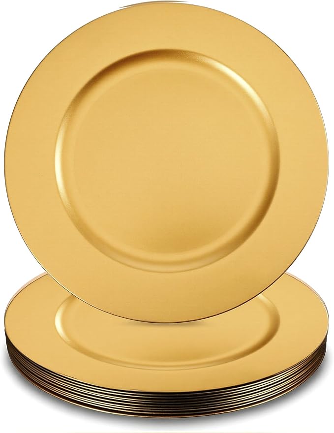 12 Pack Gold Plastic Charger Plates, 13" Round Gold Charger Plates for Wedding, Catering Event, Tabletop Decor