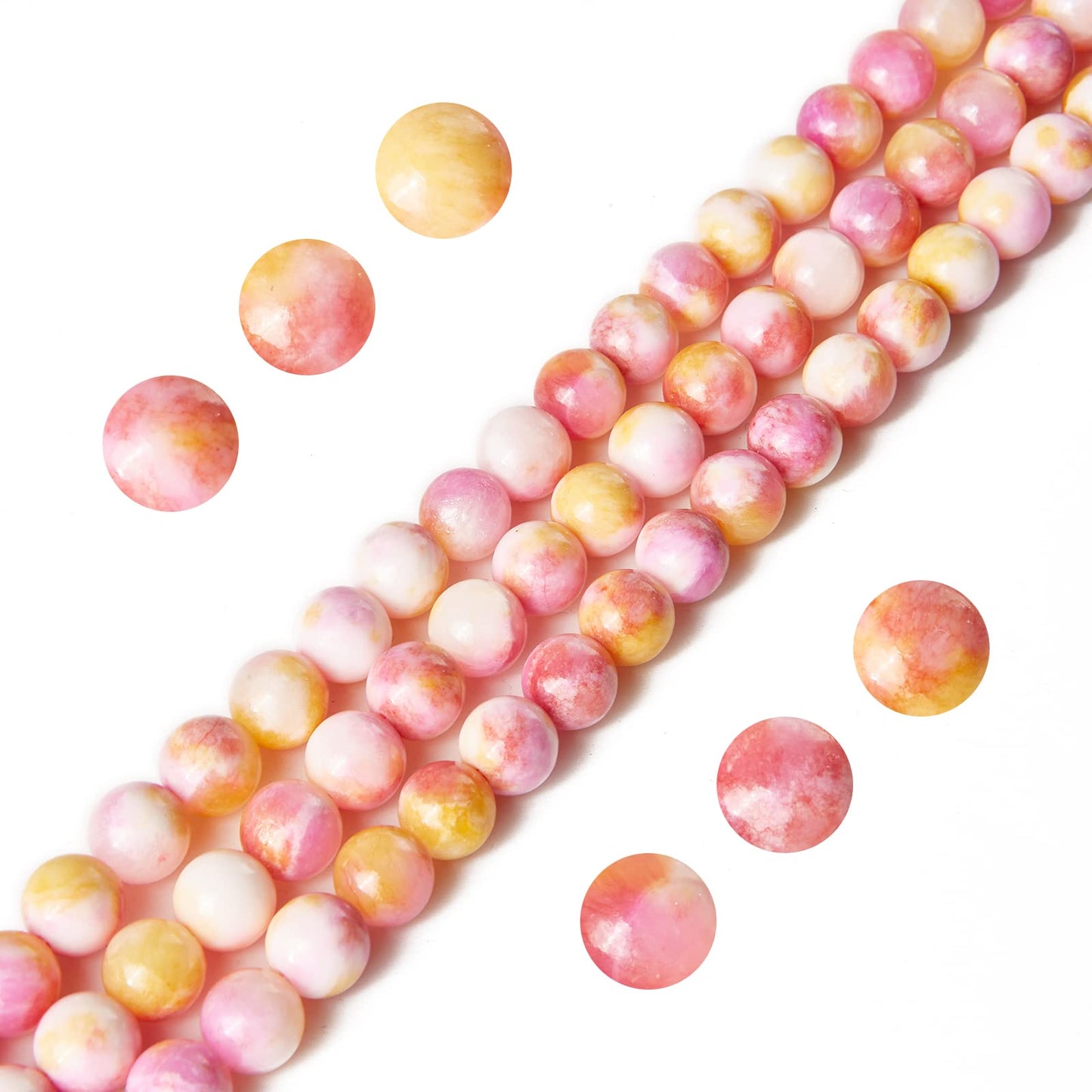 100pcs 6mm Pink Yellow Jade Beads Natural Gemstone Beads Round Loose Beads for Jewelry Making
