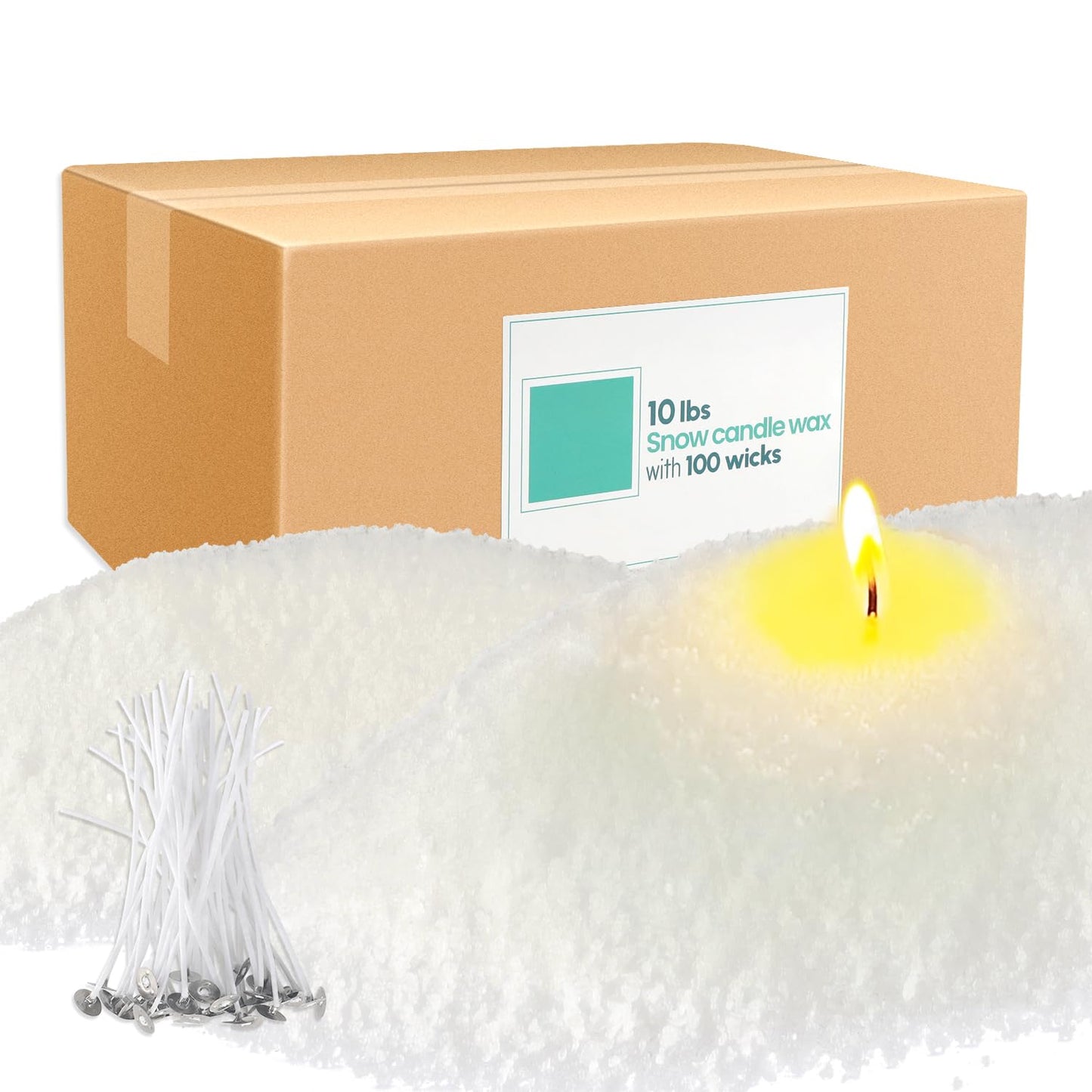pliadvbu 10 lb Wax Sand DIY Pearl Candle Kit, 100 Wicks, Natural Pearl Wax, Reusable, Unscented Powder for Making, Weddings and Parties
