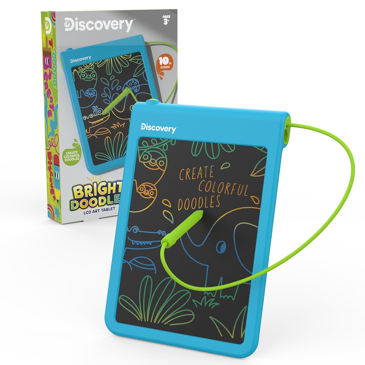 Discovery™ Bright Doodles LCD Art Tablet - Mess-Free Colorful Drawing Pad & Tethered Stylus| Widescreen Display| LCD Writing Tablet for Kids| Arts & Crafts Toy| Toddler Learning Toy| Doodle Board Gift