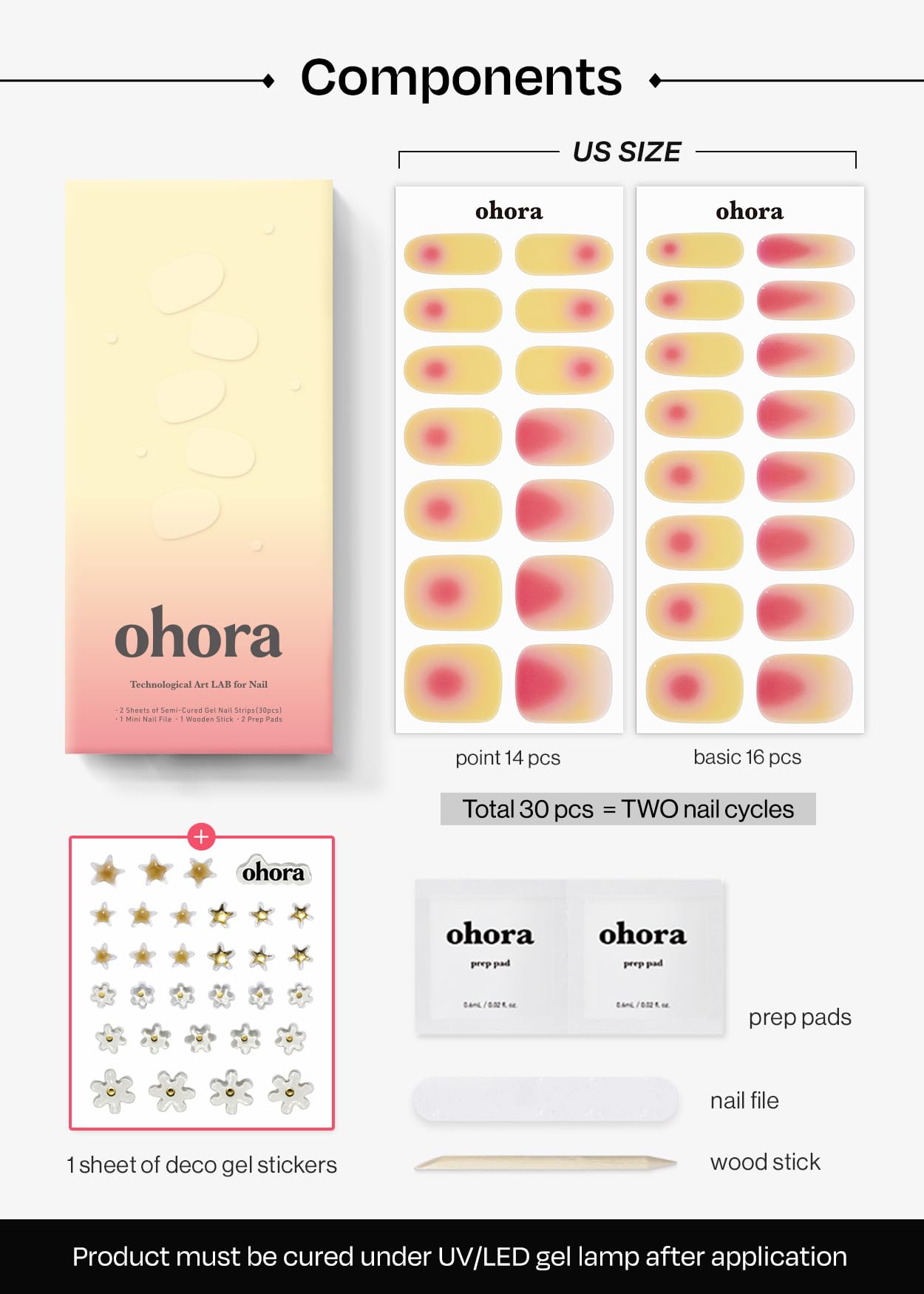 ohora Semi Cured Gel Nail Strips (N Tropical Dream) - Works with Any Nail Lamps, Salon-Quality, Long Lasting, Easy to Apply & Remove - Includes 2 Prep Pads, Nail File & Wooden Stick
